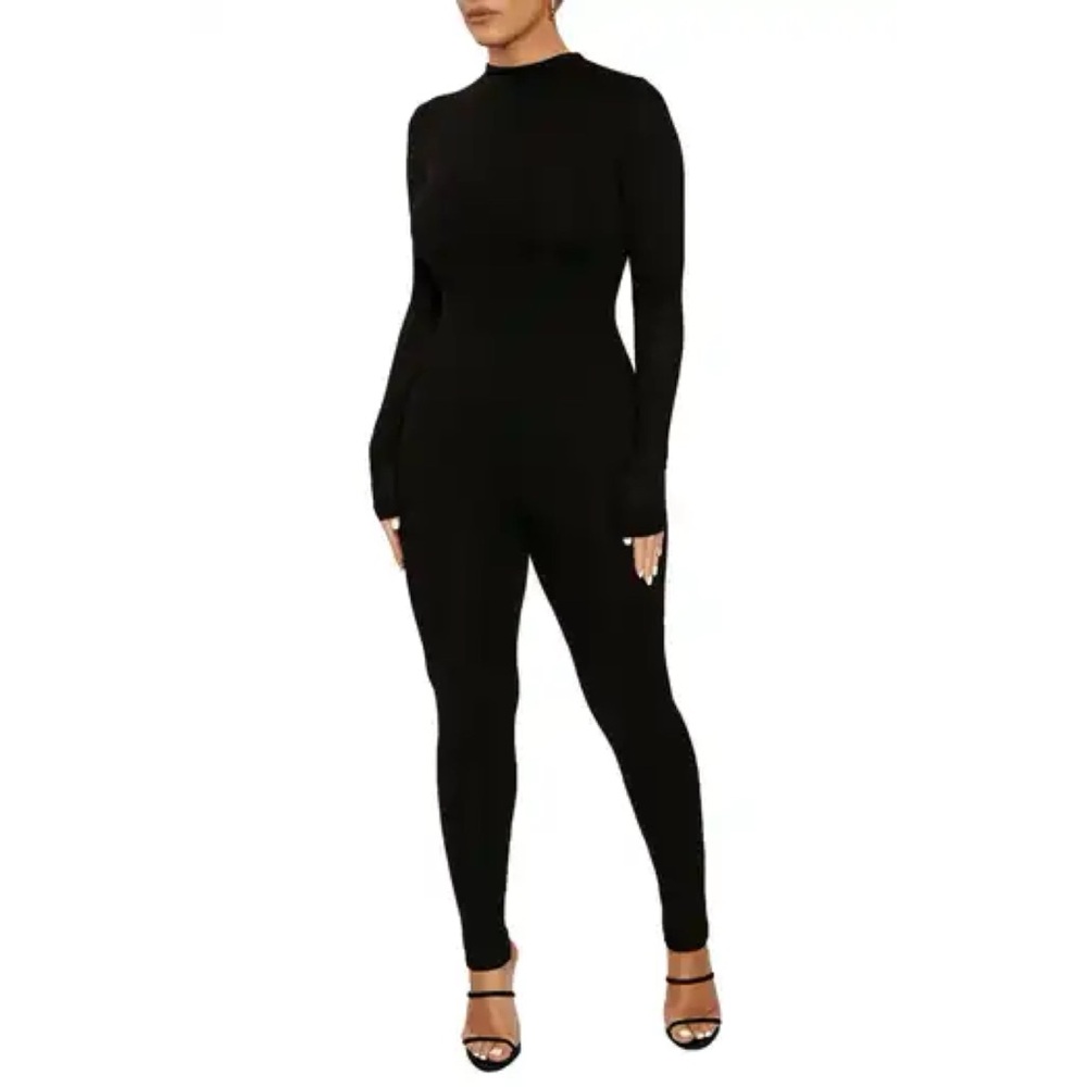 Women's Black Long-Sleeve Jumpsuit
